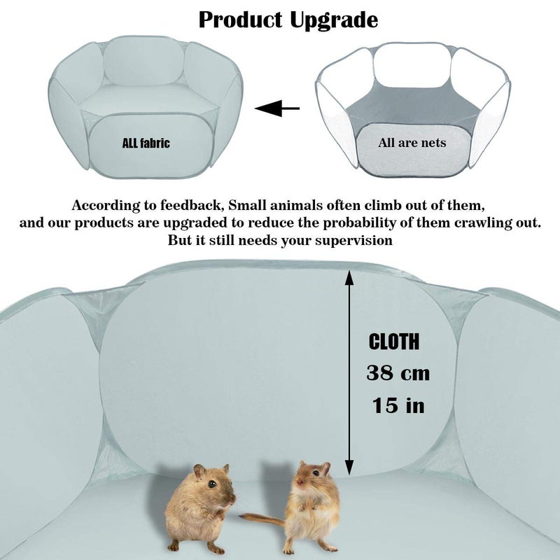 GABraden Small Animal Cage Tent Playpen with Fabric,Reptiles Cage,Breathable Transparent Pet Playpen Pop Open Outdoor/Indoor Exercise Fence,Portable Yard Fence (Solid-Grey) - Image 2
